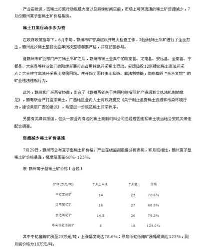 7月离子型稀土矿价格暴涨_包钢稀土(600111)