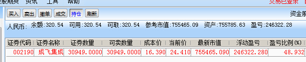 2013-2014年股票交割单 满仓 002190成飞集成!