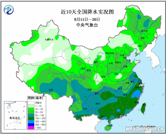 8月中旬降水量实况图桂冠电力600236股吧