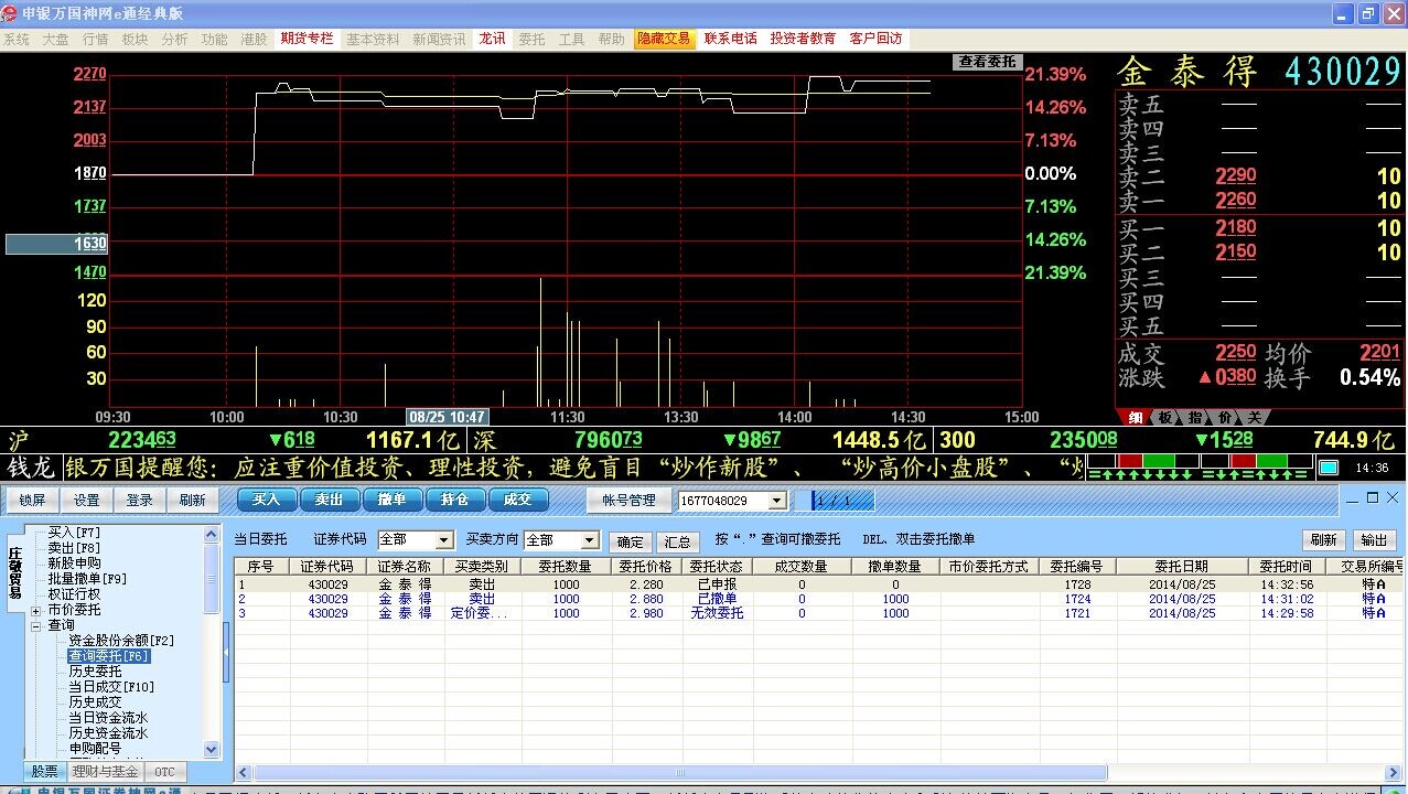 参股新三板吧 正文 今天做市首日,申万的交易系统很怪,别的几个新