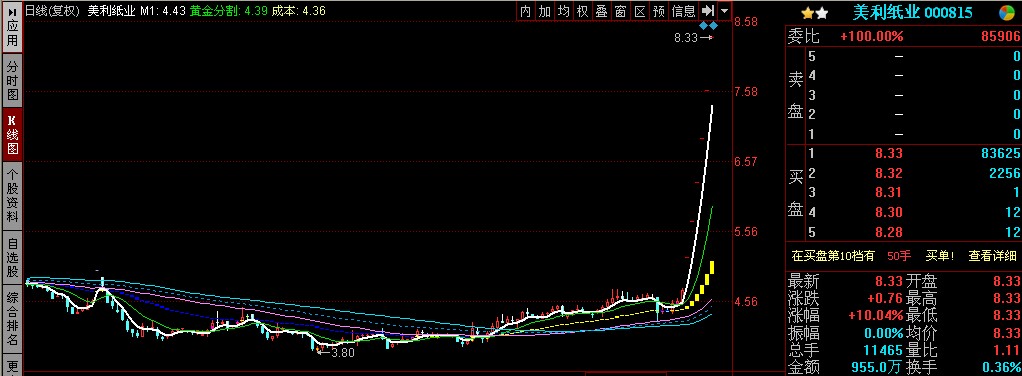 什么股票会一路狂涨?有啊,楼梯股_美利纸业(000815)