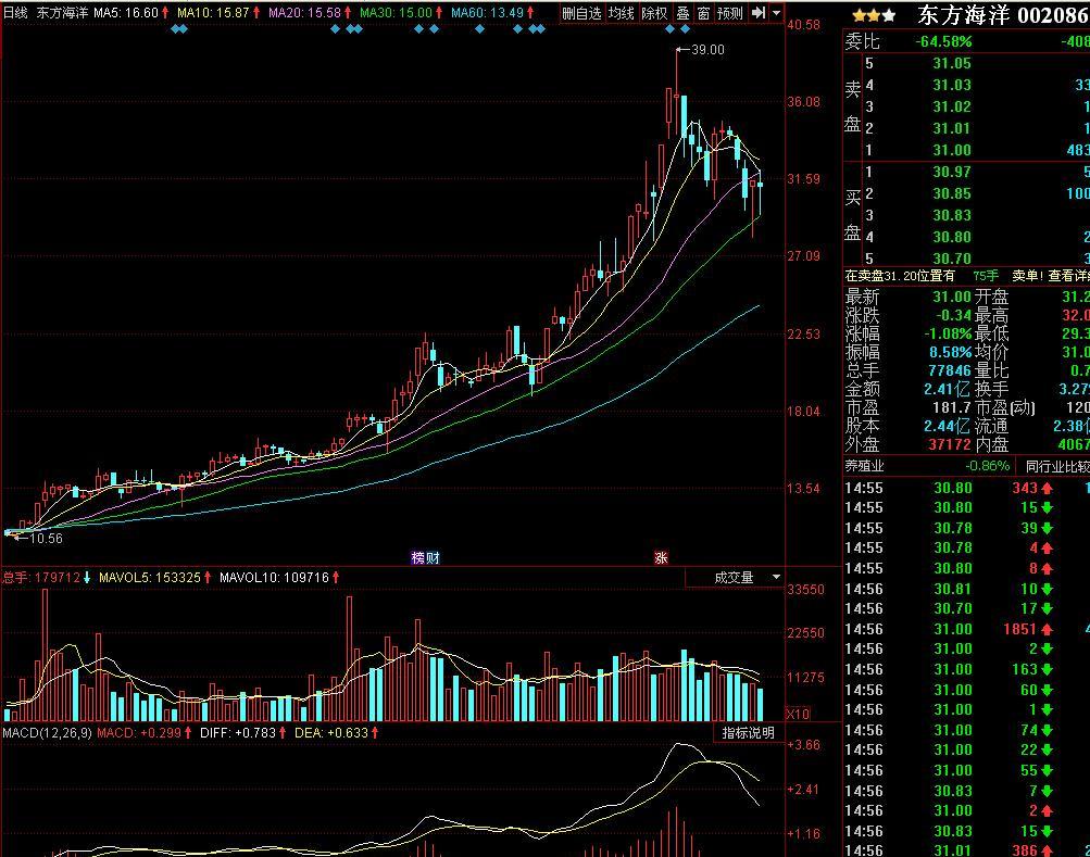 金艮-每日推荐股票:东方海洋002086买入时机成熟