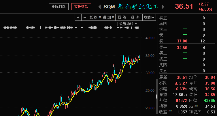 特斯拉股票 锂业股票昨天晚上在美国市场暴张啊