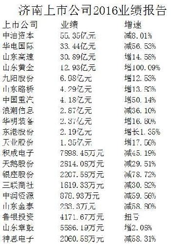 济南上市公司业绩排行榜 中油资本华电国际等
