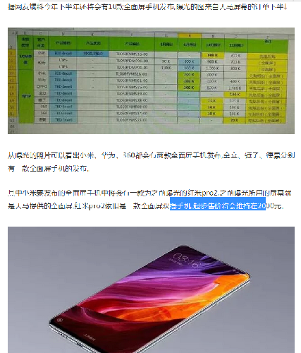 网爆:下半年10款天马全面屏订单包括小米、华