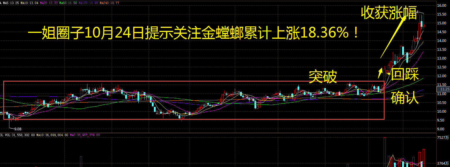 震荡下行,但是一姐圈子10月24日送出的个股金螳螂(002081)累计上涨18