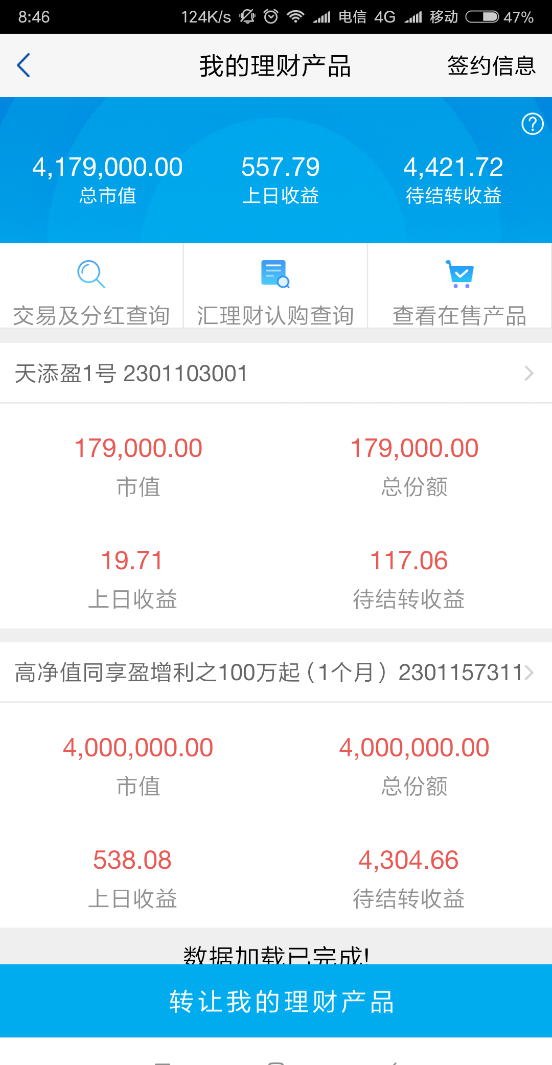 好了今天不战斗的撤出100w回理财产品目前理财产品500w每天利息也有