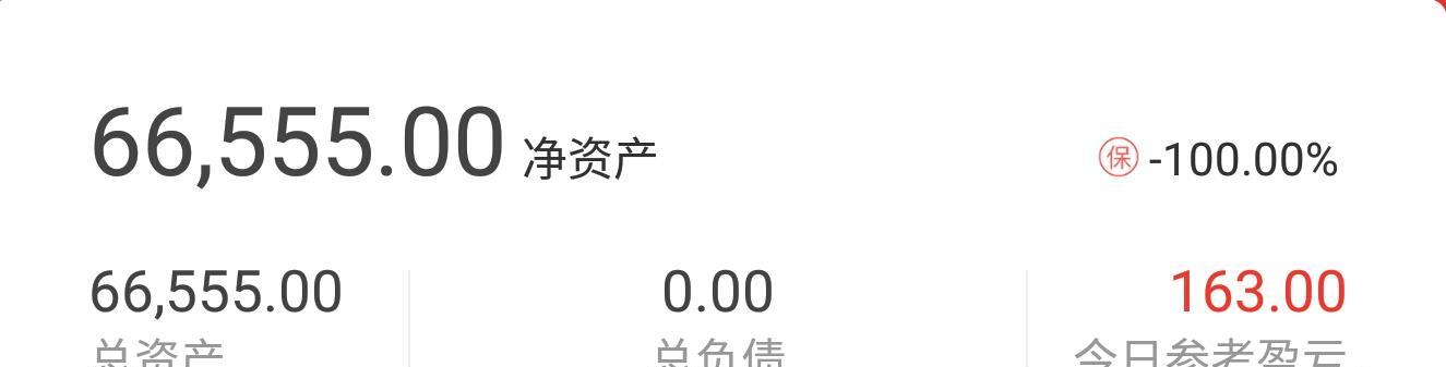 《每日一帖,向着50万目标》净资产66555 当日盈亏163