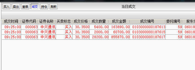 今天集合竞价买入全部成交