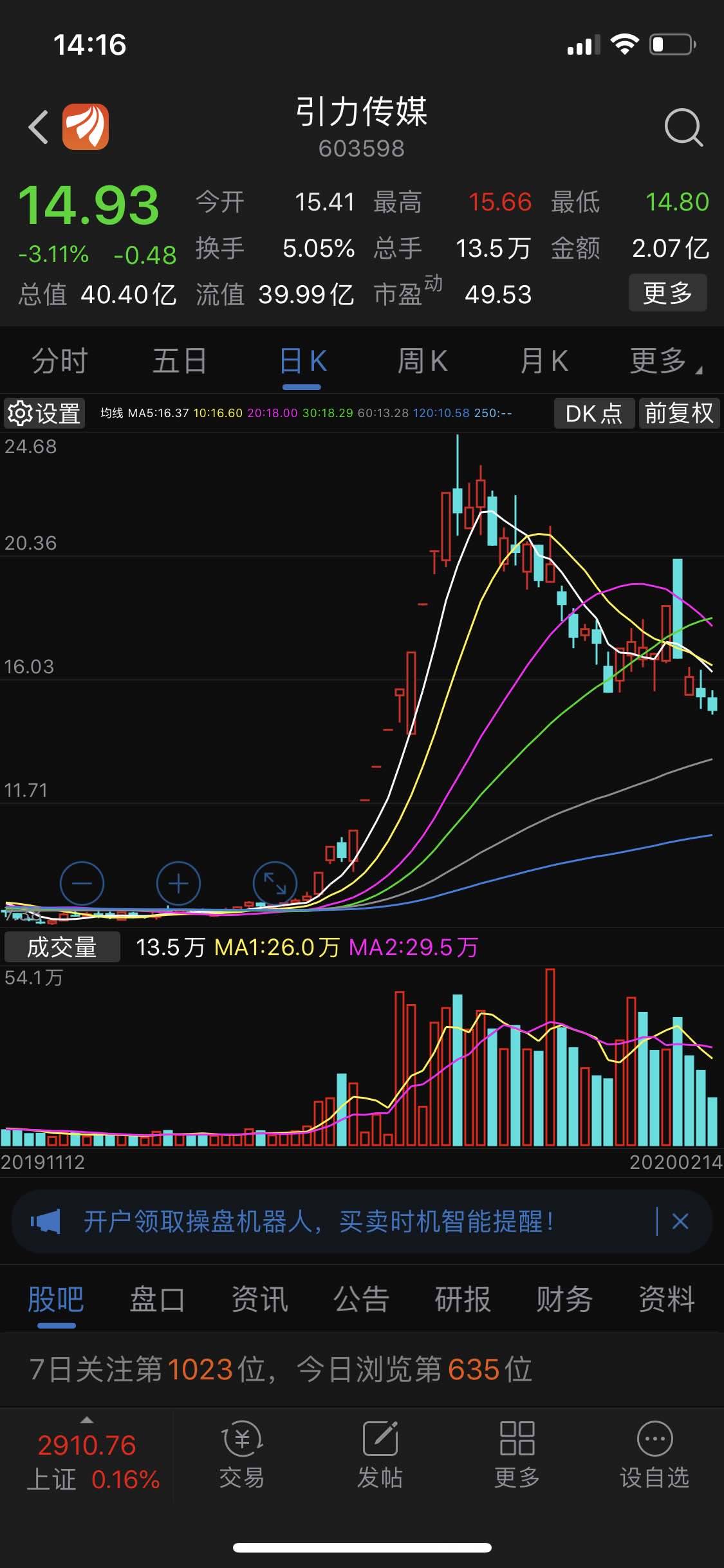 引力传媒吧(603598.sh) 正文