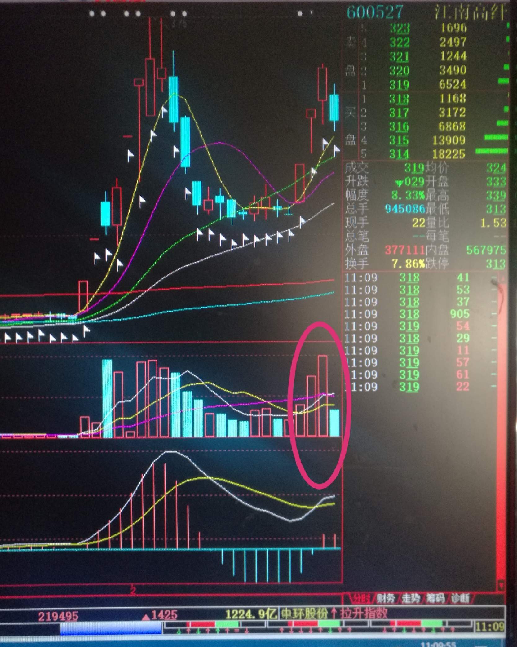 上涨放量(红柱)下跌缩量(绿柱)惜售明显,洗盘