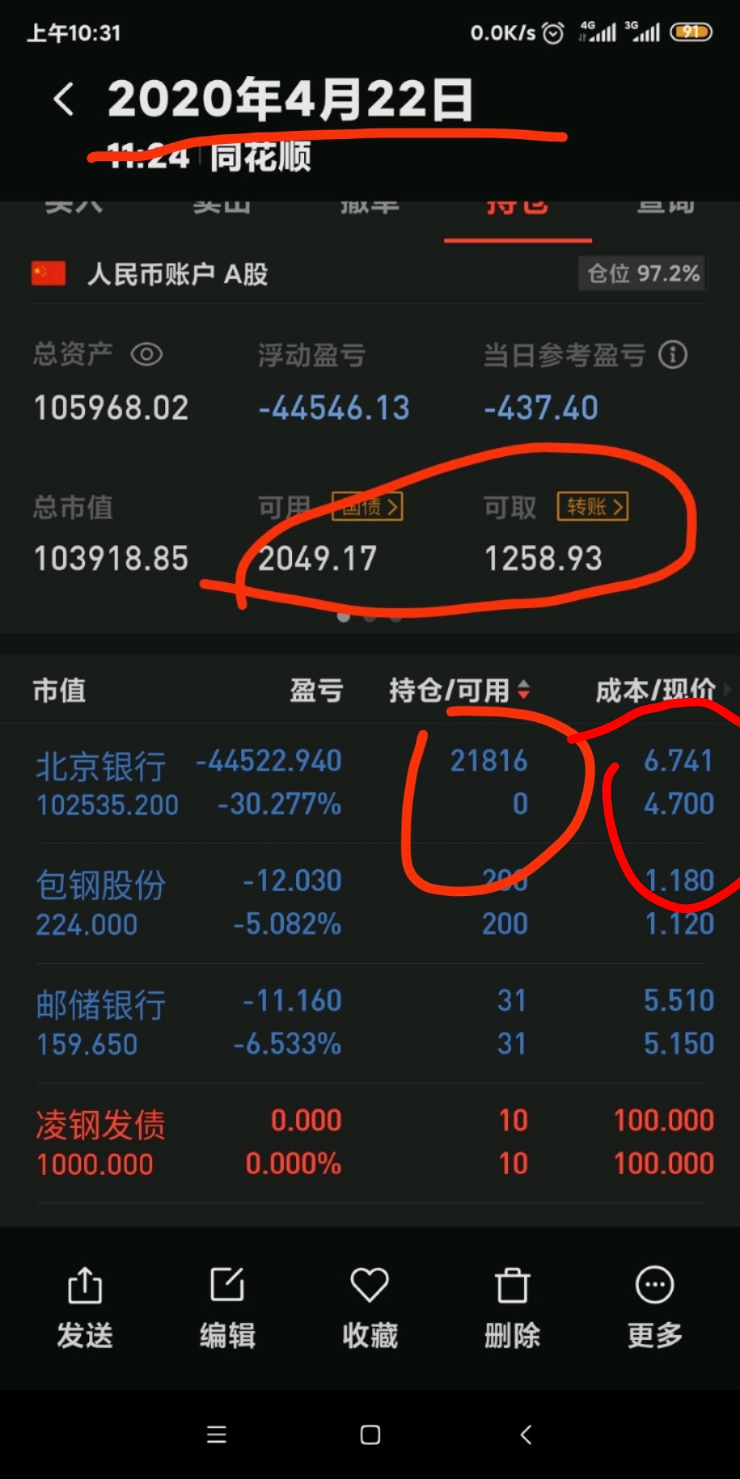 北京银行吧(601169.sh) 正文   第一图是我4月22号的截图.