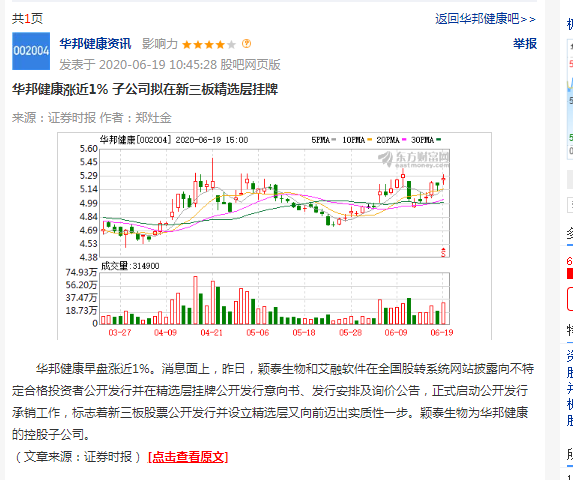 鲁信创投投资的华邦健康近期动作不断 股价要起飞 直接利好鲁信创投