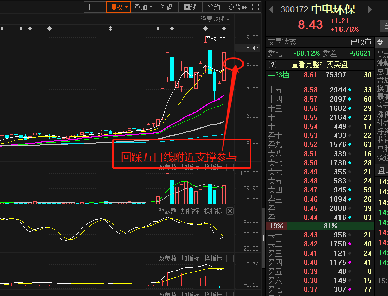 以老夫20多年炒股实战经验分析,这个股票缩量回踩到五日线附近参与