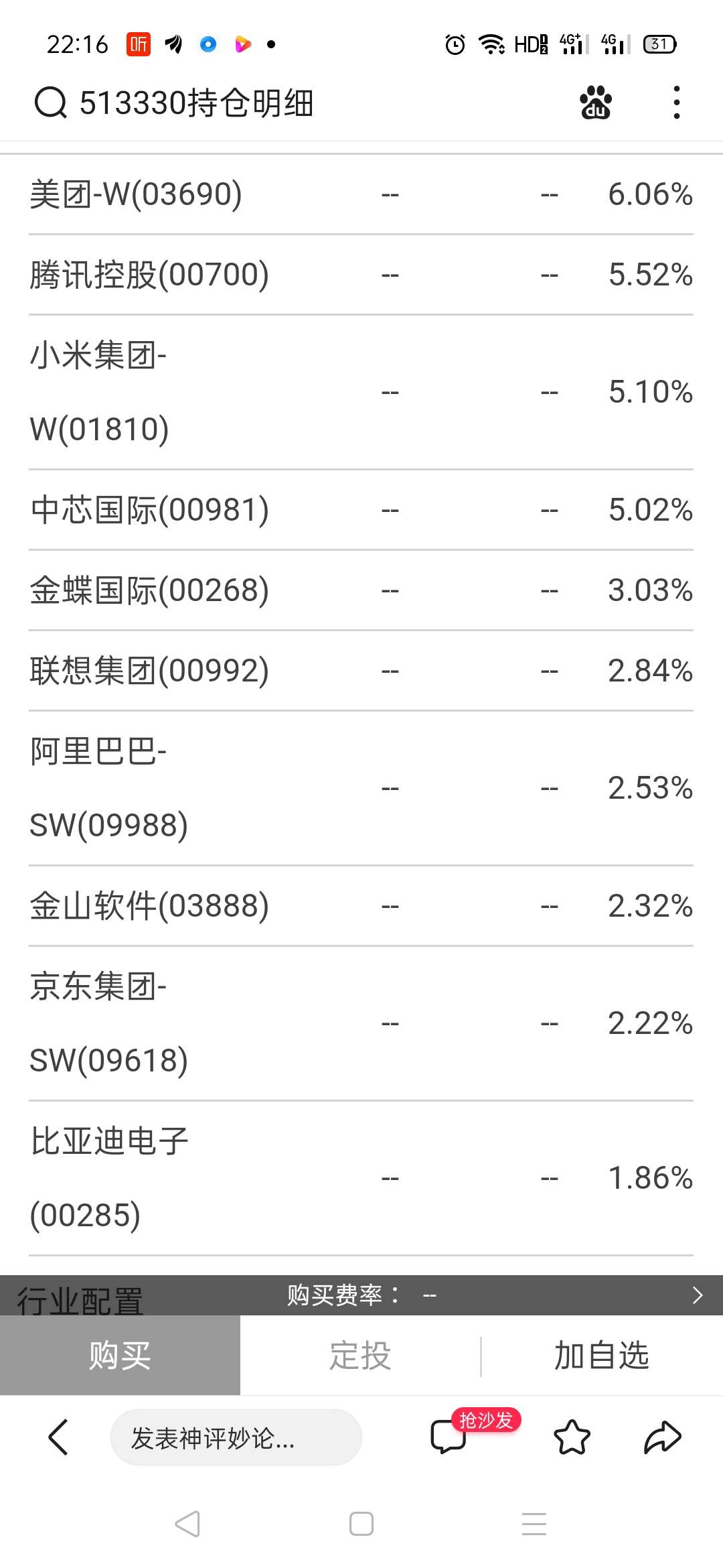 持仓图_华夏恒生互联网科技业etf(qdii(of513330)股吧_东方财富网