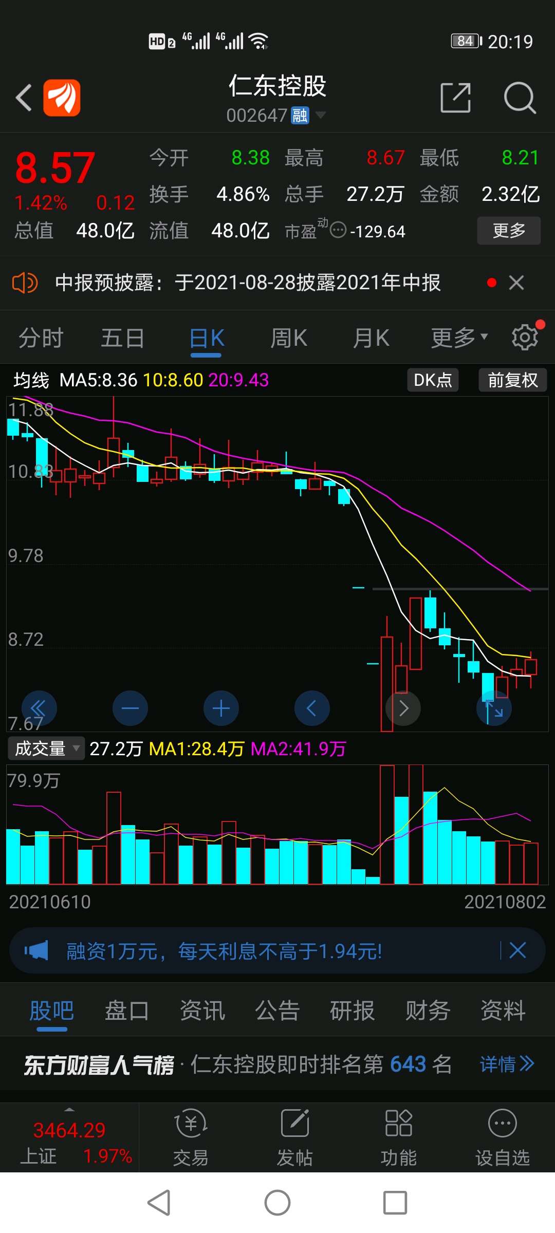 参考下仁东控股跌停开盘收盘涨四个点第二天低开五个点震荡隔天就涨停