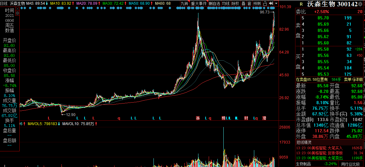 沃森生物长线股这波下跌在意料之中,2号准备冲高时说过,前高95.