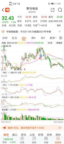 野马电池股票价格_行情_走势图—东方财富网