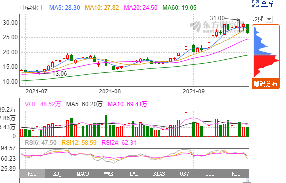 中盐化工股价炒作过高该调整了