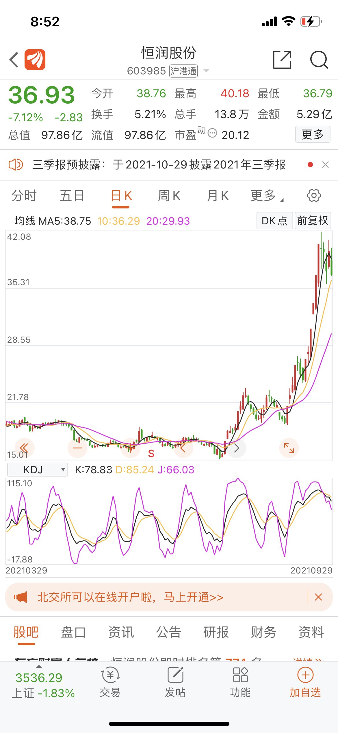 银河微电 29.77 0.69(2.37%) _ 股票行情 _ 东方财富网