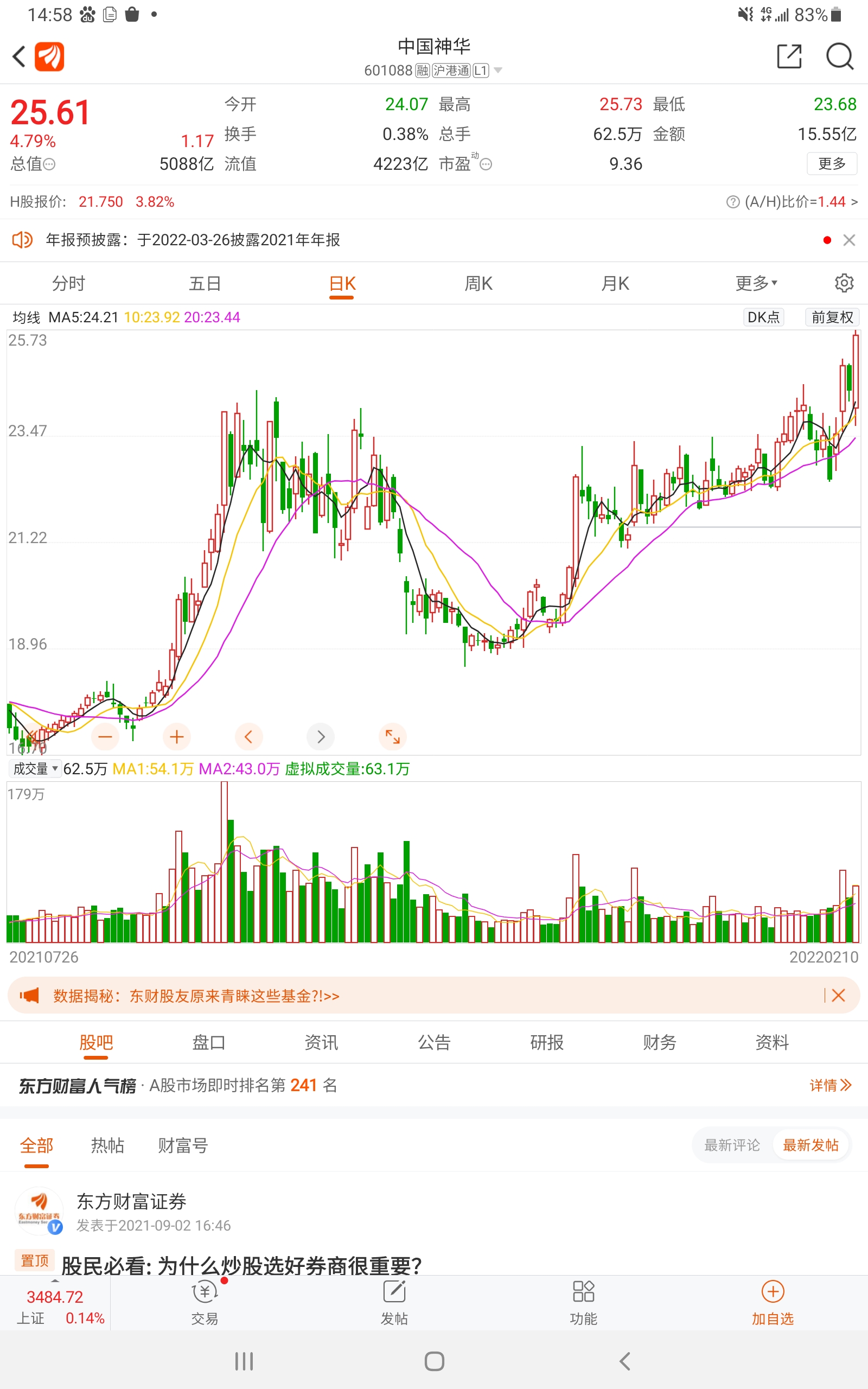 煤炭三黑金之中国神华a股和港股今天双双创出新高