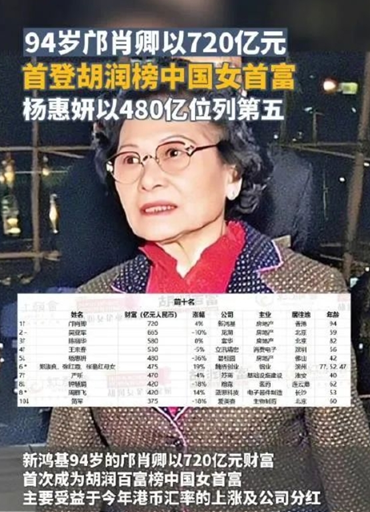 720亿94岁的她终成中国女首富