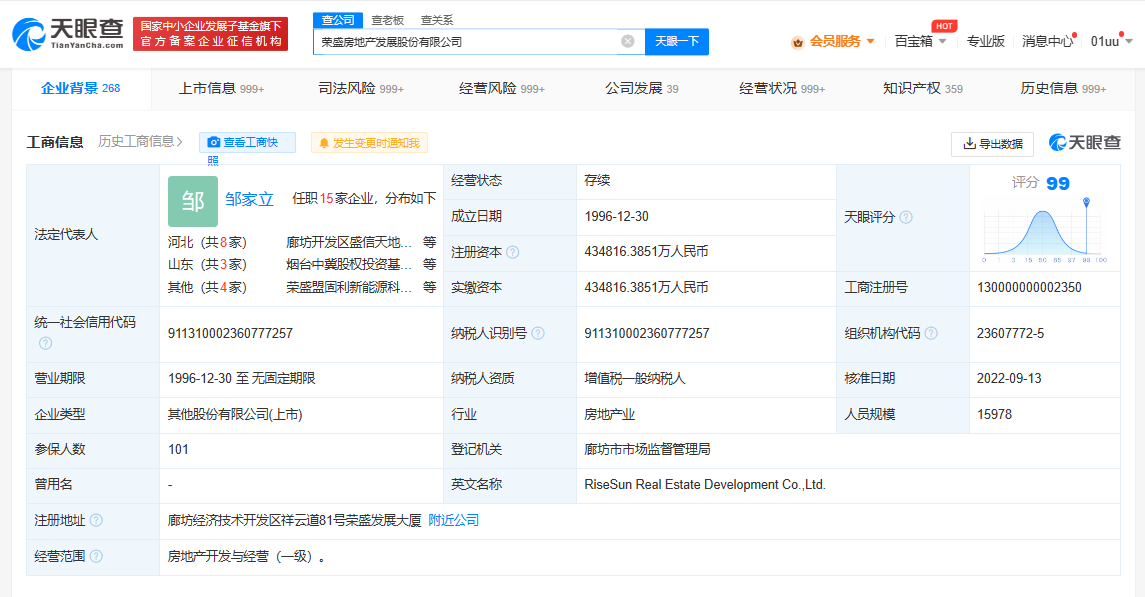 荣盛发展被强制执行39亿