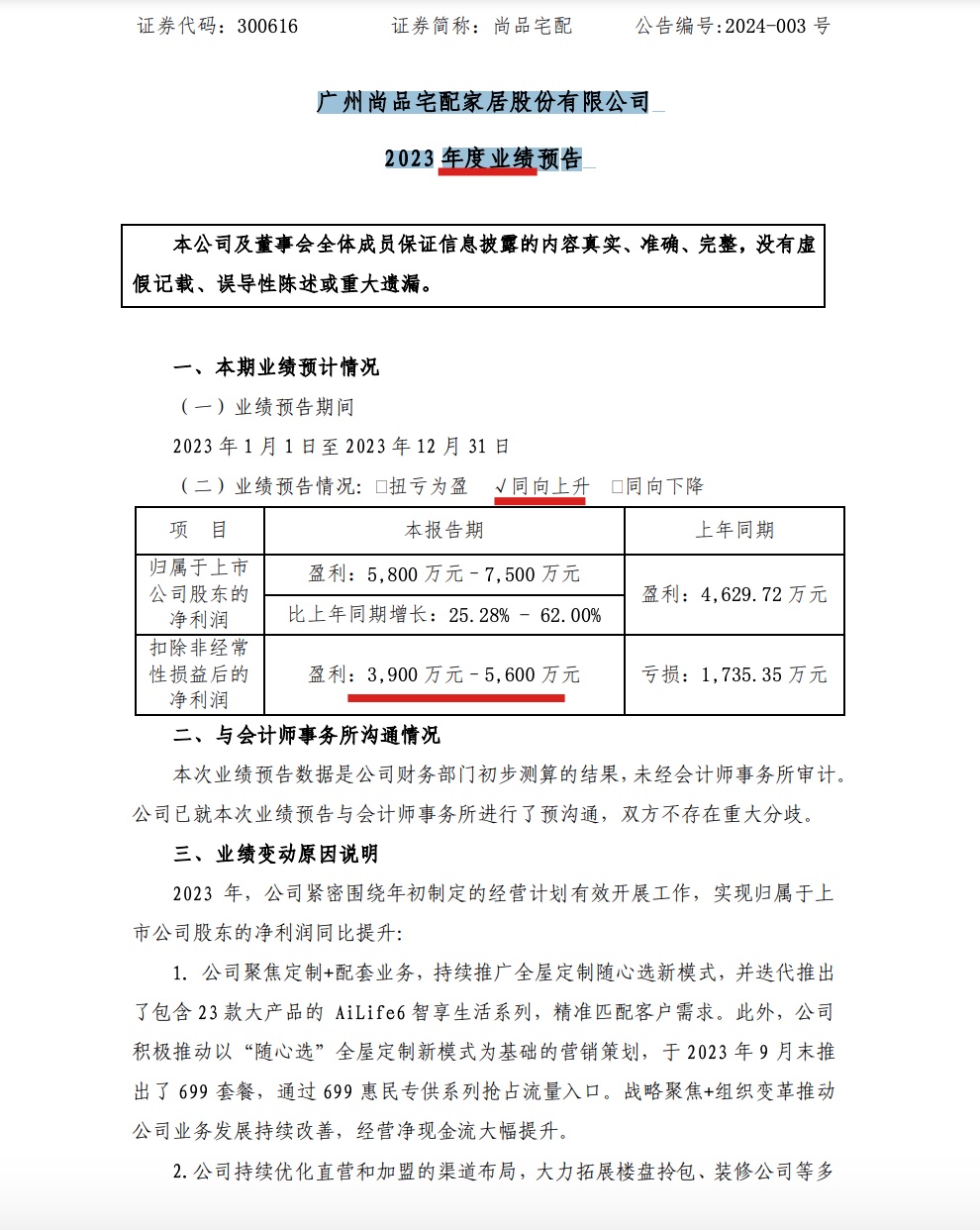 尚品宅配預計2023年歸母扣非淨利至少3900萬元期間推出