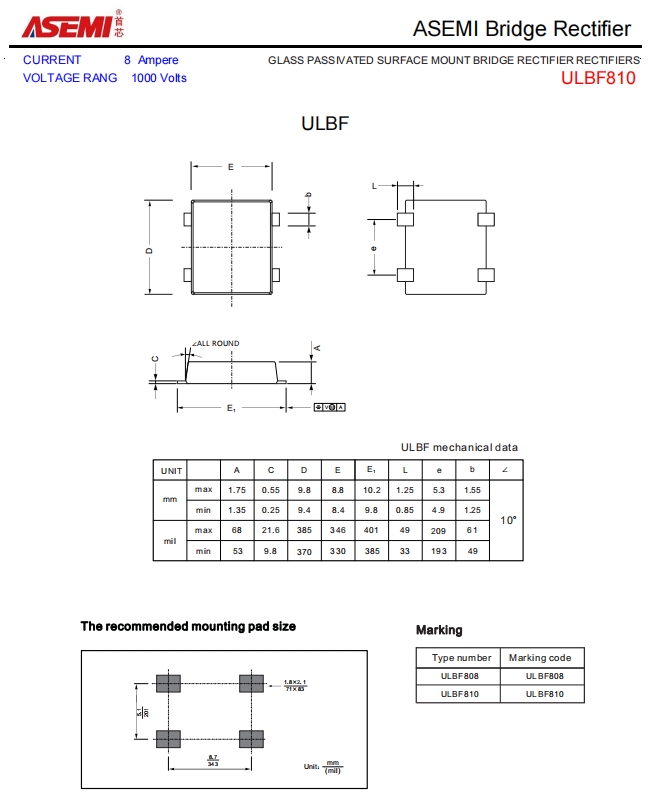 ulbf810asemi新能源整流桥ulbf810