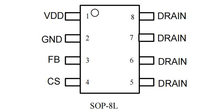 反激式原边检测,cc原边检测 pwm 功率开关;采用sop8 封装,一侧引脚