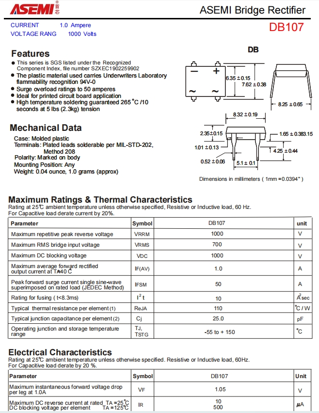 db107asemi智能led灯具专用db107