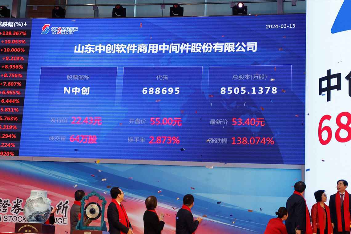 融e邦山东中创软件商用中间件股份有限公司688695正式登陆科创板