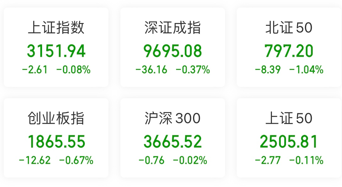 午评:沪深指数齐绿 创业板跌0.67% 白酒,新能源领跌