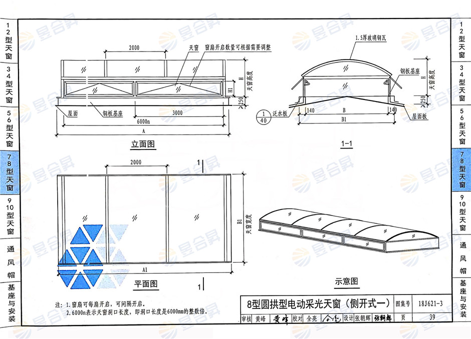 天窗,是一款外形呈矩阵形的通风天窗,整体高度低,参考图集高度在600mm
