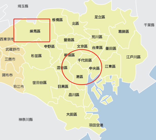 日本东京各区地图分布图片