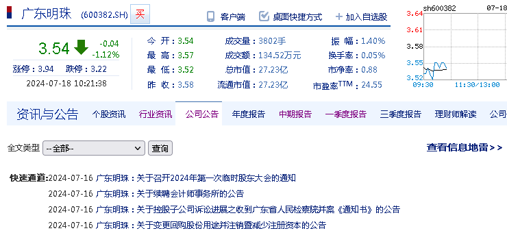 广东明珠(600382)发布半年度业绩预告,投资者索赔继续进行