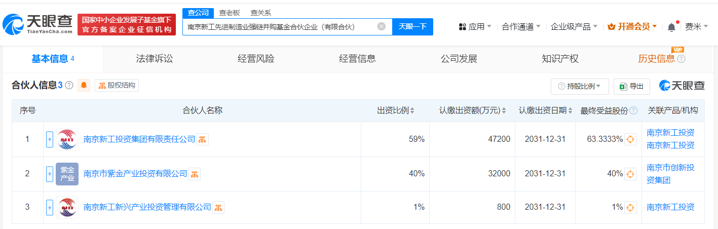 南京先进制造业强链并购基金登记成立#出资额8亿