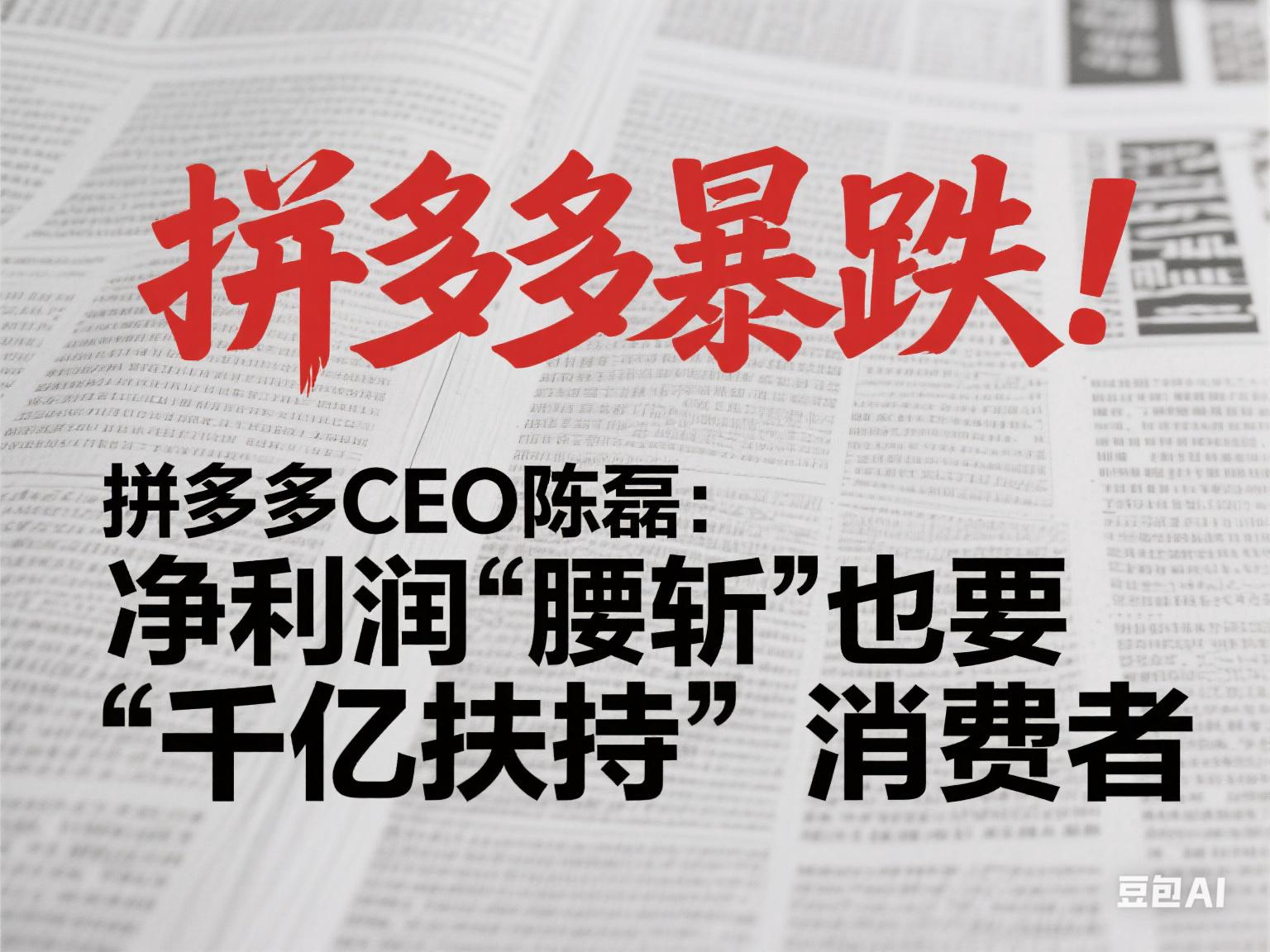 拼多多暴跌!ceo陈磊:净利润"腰斩"也要"千亿扶持"消费者
