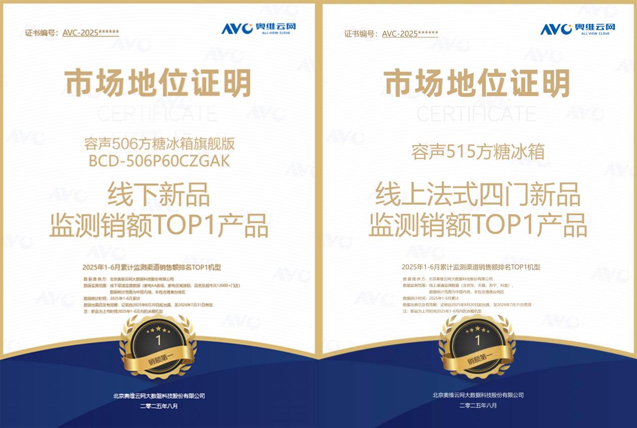双线夺冠！容声506、515方糖冰箱分获线上线下新品销售额第一-家电圈官网