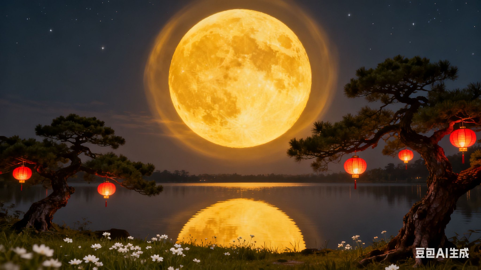 ai生成九张中秋圆月图,皎洁如玉盘高悬