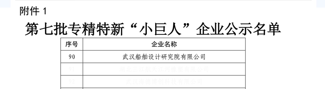 武汉船舶设计研究院入国家级专精特新“小巨人”名单