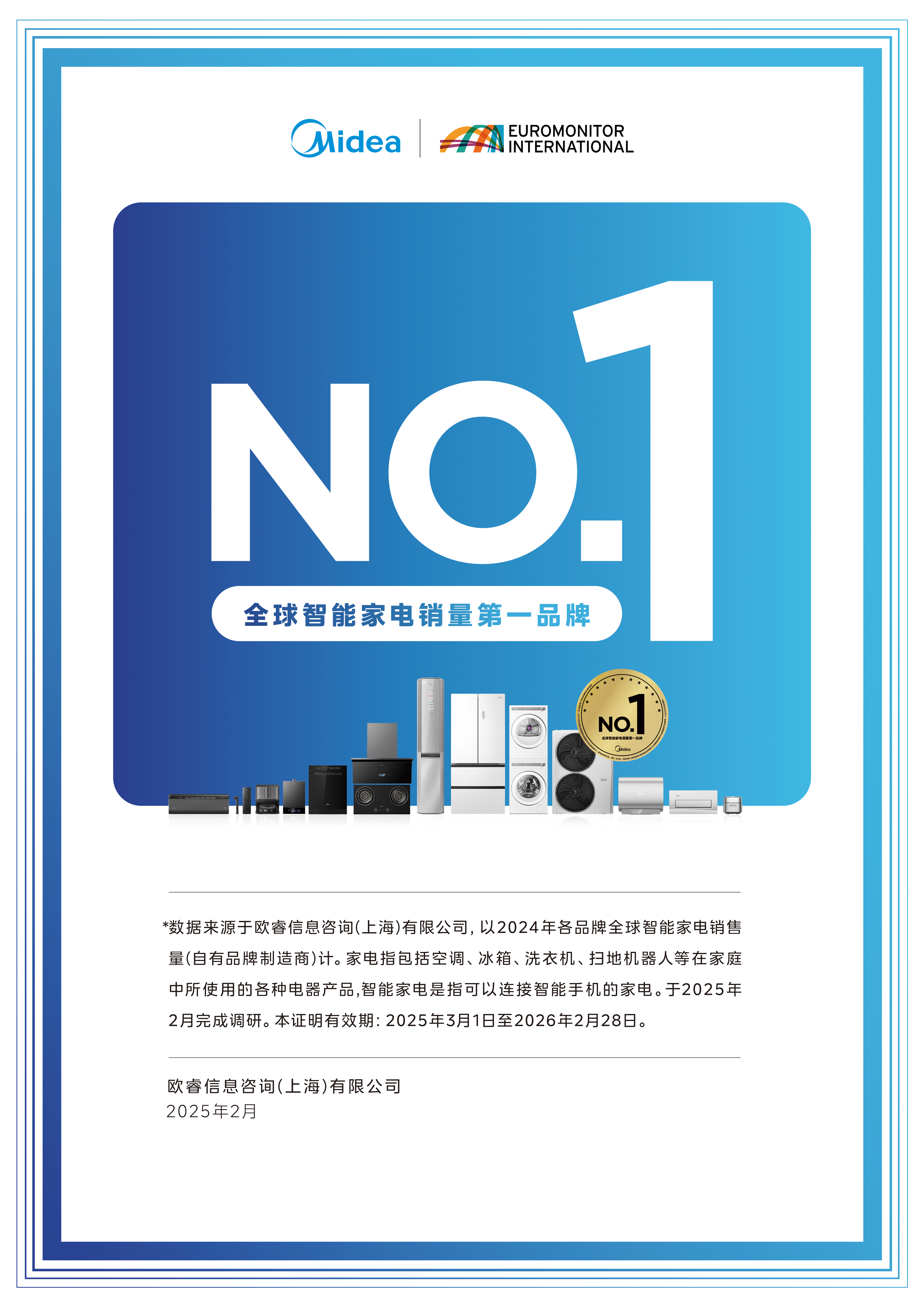 欧睿国际最新数据，美的荣获2025年全球智能家电销量第一品牌-家电圈官网