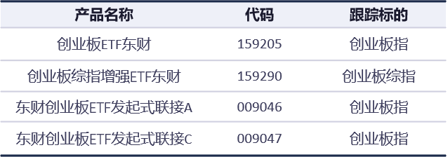 表2:东财基金创业板产品线一览