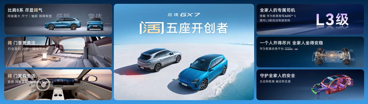 搭载华为七大汽车智能化解决方案，启境GX7正式预售24.99-31.19万，开创阔五座全新品类-科记汇