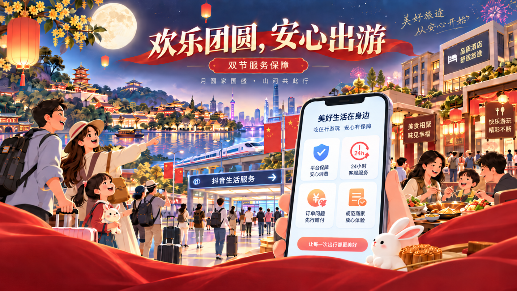 抖音生活服务启动中秋国庆保障专项,酒店到店无房“退一赔一”