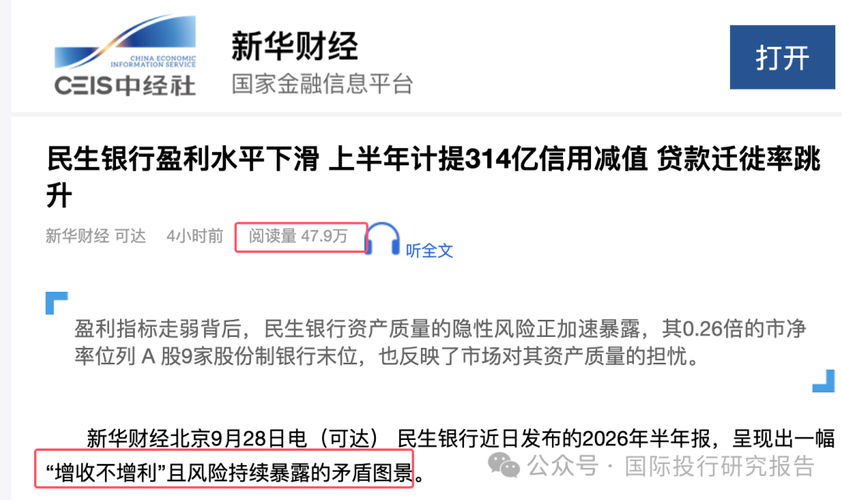 民生银行半年报：营收涨了、利润跌了，资产质量的隐性风险正加速暴露！