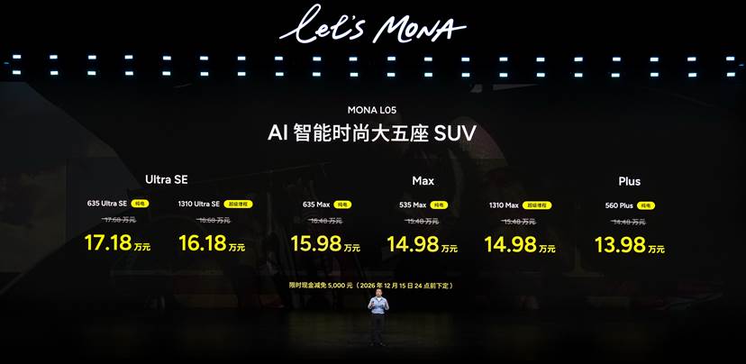 AI智能时尚大五座SUV——MONA L05正式上市，限时价13.98万元起
