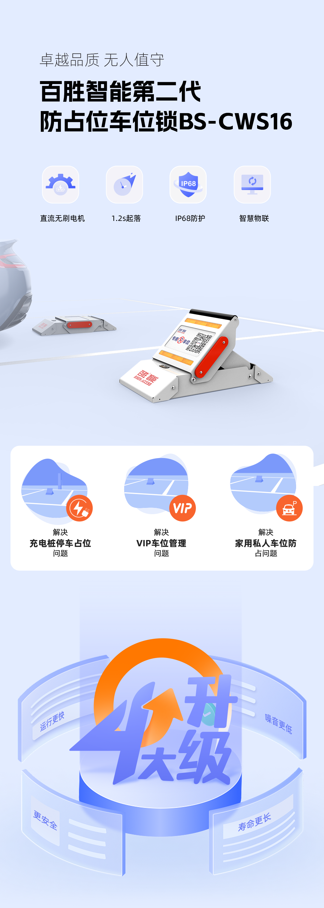四大升级卓越品质百胜智能第二代防占位车位锁全新上市