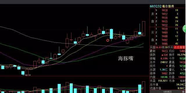 形态型,格尔软件:网络安全海豚嘴形态,股价突破前期两根长上影线,有望