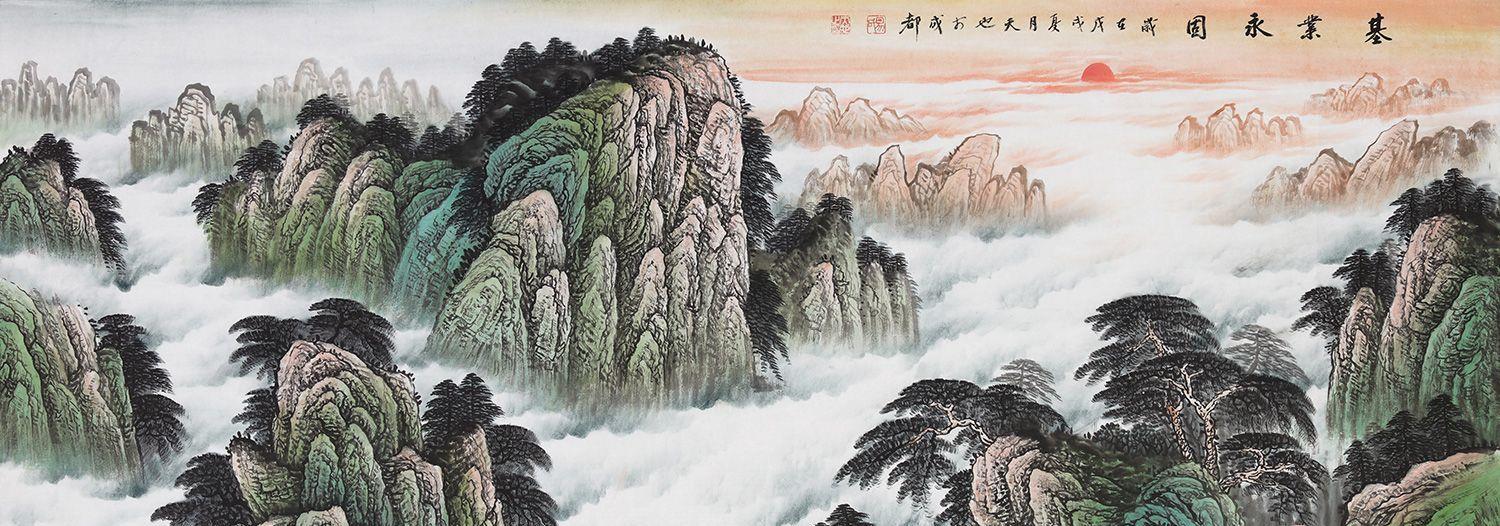 公司会议室挂画国画山水画装饰新风景